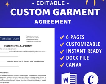 Custom Garment Agreement Template, Sewing Chart (Docx, Canva)