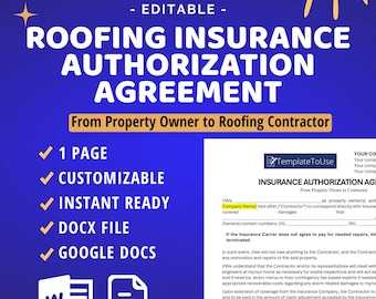 Roofing Insurance Authorization Agreement Template (Docx, Google Docs)