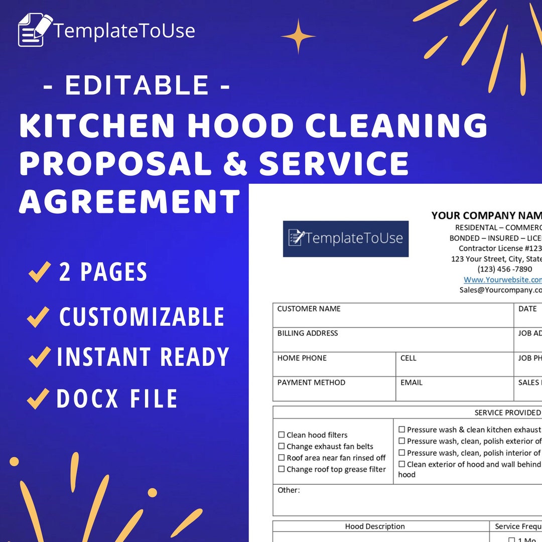 Kitchen Hood Cleaning Proposal Service Agreement, Kitchen Exhaust ...