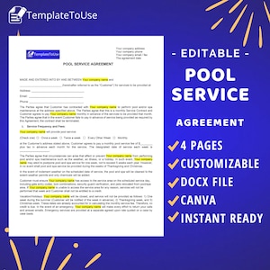 Swimming Pool Service Agreement, Swimming Pool Maintenance Contract, Pool Cleaning Service Agreement Contract, Pool Care, Pool Business