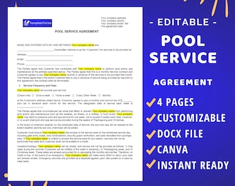 Editable Pool Service Agreement Template, 4 Page (Docx, PDF, Canva)