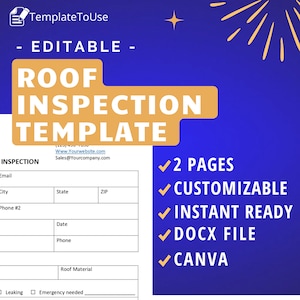 Dachinspektion, Dachdeckergeschäft, Serviceformular, bearbeitbare Vorlage, Word, Canva