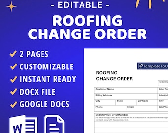 Roofing Change Order Template, Editable Roofing Service Form for Roofer, Docx, Google Docs