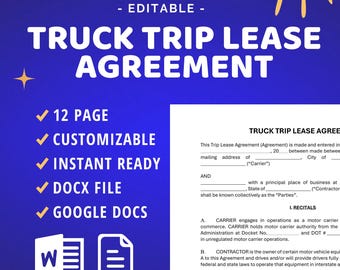 Truck Trip Lease Agreement, Short-Term Owner Operator Contract (Docx, Google Docs)