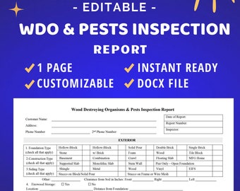 Wood Destroying Organisms & Pests Inspection Report, WDO Checklist, Pest Control Template, Docx
