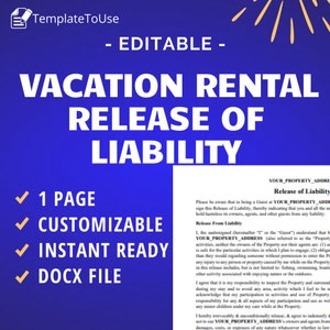 Liberatoria di responsabilità per casa vacanze, liberatoria di responsabilità per proprietà in affitto, esonero di responsabilità, modello modificabile