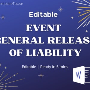 Event General Release of Liability, General Liability Waiver, Waiver Form, Editable Template, Instant Ready, TemplateToUse