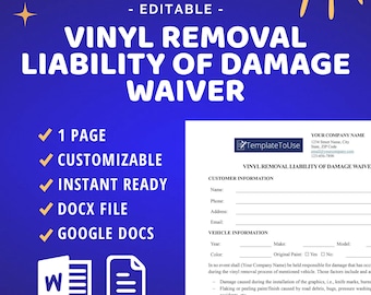 Vinyl Removal Liability Waiver Template, Editable Agreement (Docx, Google Docs)