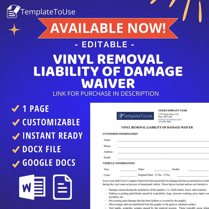 Vehicle Wrap Service Agreement, Car Inspection Form (Docx, Canva) image 5