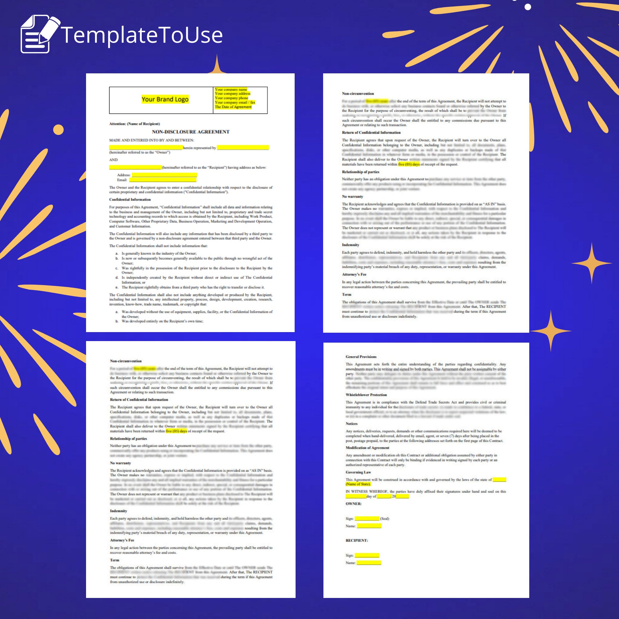 Non-disclosure Agreement, NDA Agreement, NDA Form, NDA Template ...