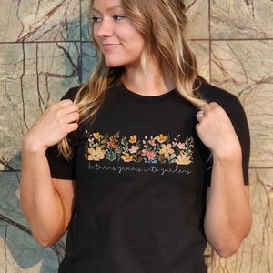 He Turns Graves Into Gardens Christian T-Shirt, Colorful Flower Jesus Tee, Christ-Based Floral Easter Tee, Faith Based Religious Clothing