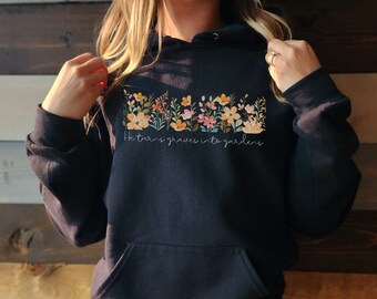 He Turns Graves Into Gardens Christian Hoodie, Colorful Flower Jesus Hoodie, Christ-Based Floral Easter Tee, Faith Based Religious Clothing