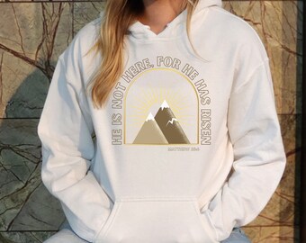 He Has Risen Premium Unisex Hoodie, Trendy Christian Easter Hoodie, He Is Not Here For He Has Risen, Matthew 28:6 Resurrection Shirt