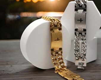 Pain Relief Bracelet, EMF/5G Protection, Gold or Silver Stainless Steel Punk Chain Bracelet with Frequency Disc