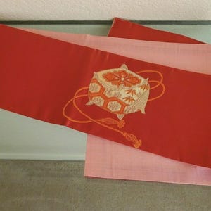 Vintage Red Silk Obi Table Runner Japanese Kimono Fabric Embroidered Asian Wall Art Decor Traditional Floral Textile Accents For Unique Home