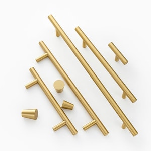 Modern Brushed Brass Cabinet Drawer Dresser Knobs Pulls Gold T Bar Kitchen Cupboard Furniture Copper Long Handles