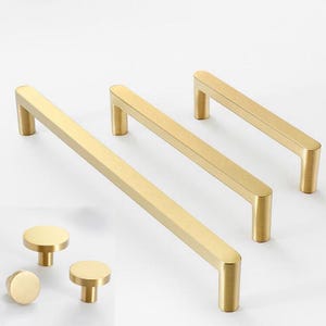 Brushed Brass Cabinet Drawer Dresser Knobs Pulls Gold Furniture Kitchen Cupboard Door Pulls Wardrobe Handles Modern