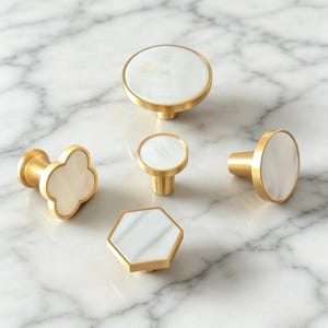 Decorative Brass Kitchen Cabinet Knobs: White Shell Drawer Dresser Pulls