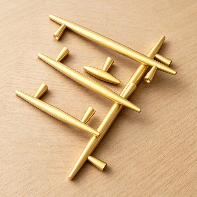 Brushed Brass Cabinet Handles: Modern Gold Drawer Pulls - Etsy