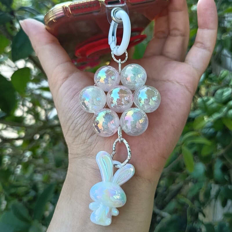 Cartoon Rabbit Keychain: DIY Beaded Acrylic Charm - Etsy