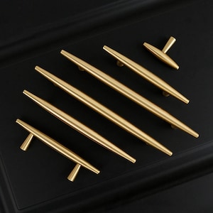 Satin Brass Cabinet Drawer Knobs And Handles Gold Modern Dresser Pulls Kitchen Cupboard Copper Door Wardrobe Handles Bar