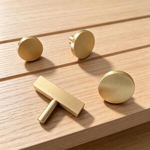 Solid Brass Cabinet Knobs - Gold Drawer Dresser Pulls Kitchen Handles image 3