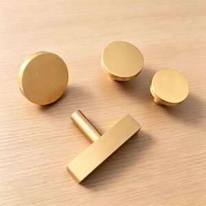 Solid Brass Cabinet Knobs - Gold Drawer Dresser Pulls Kitchen Handles