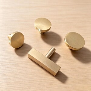 Solid Brass Cabinet Knobs - Gold Drawer Dresser Pulls Kitchen Handles image 6