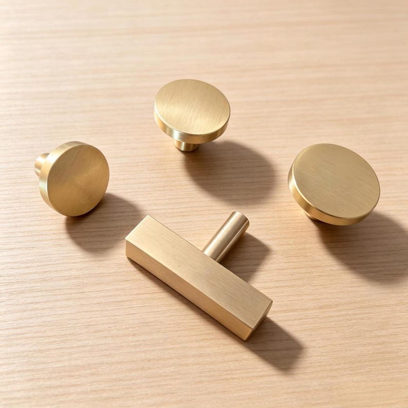 Solid Brass Cabinet Knobs - Gold Drawer Dresser Pulls Kitchen Handles image 6
