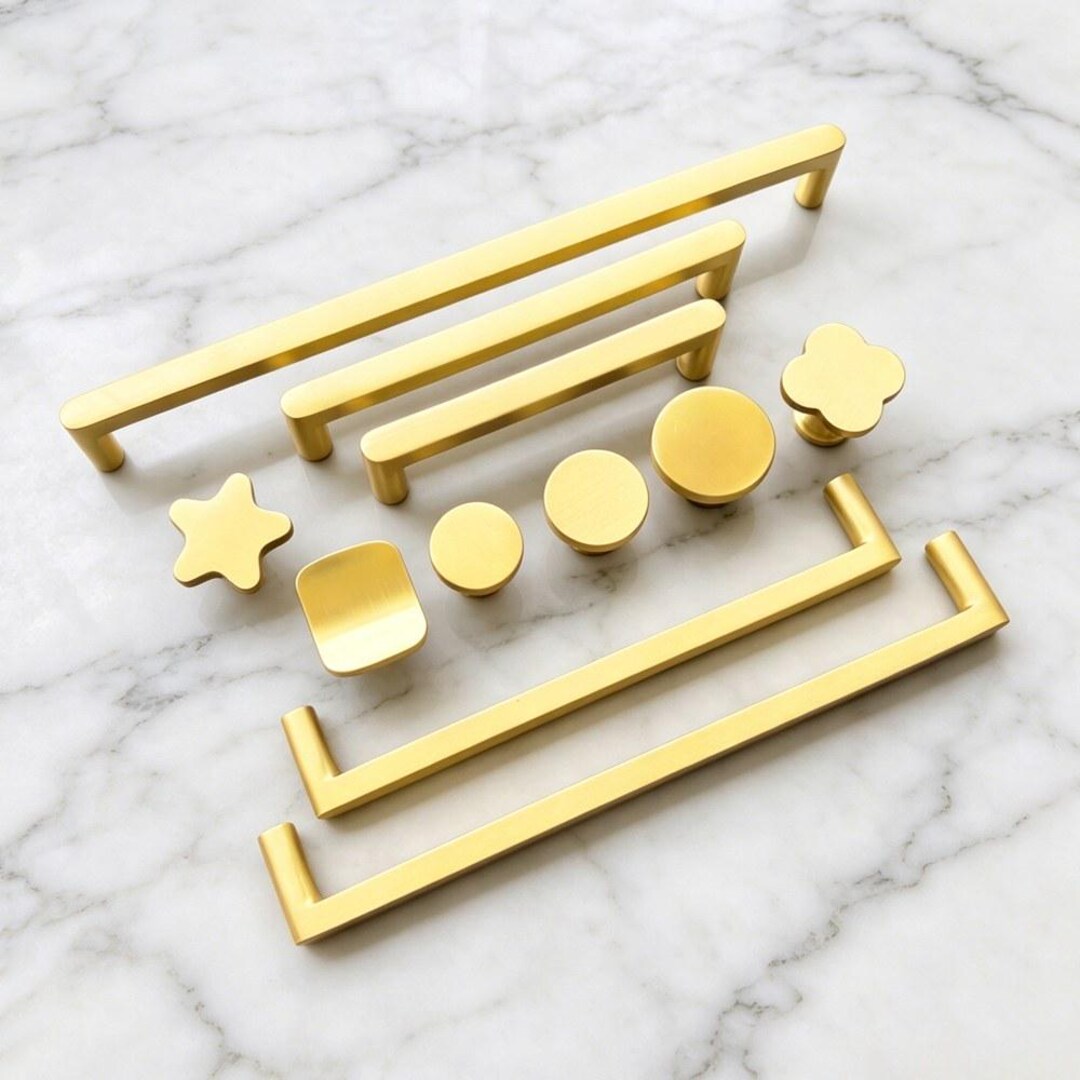Brushed Brass Cabinet Knobs and Drawer Pulls, Modern Gold Furniture ...