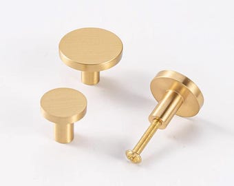 Brushed Brass Round Cabinet Knobs: Modern Gold Drawer Pulls