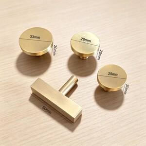 Solid Brass Cabinet Knobs - Gold Drawer Dresser Pulls Kitchen Handles image 2
