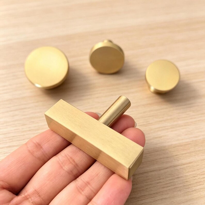 Solid Brass Cabinet Knobs - Gold Drawer Dresser Pulls Kitchen Handles image 4