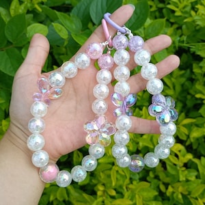 Cute Keychain Charm Flower Beaded Phone Charm Y2K Phone Handmade Beading Bag Charm Phone Strap for Girls Kawaii