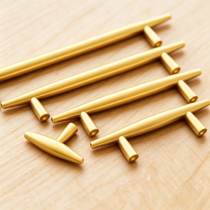 Brushed Brass Cabinet Handles: Modern Gold Drawer Pulls - Etsy