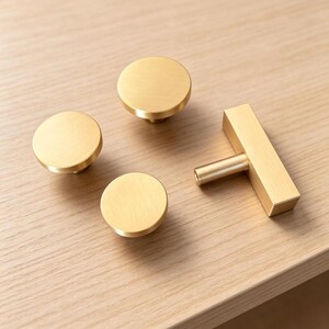 Solid Brass Cabinet Knobs - Gold Drawer Dresser Pulls Kitchen Handles image 5