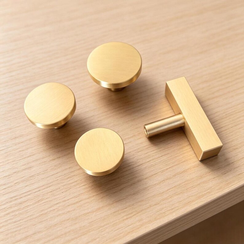 Solid Brass Cabinet Knobs - Gold Drawer Dresser Pulls Kitchen Handles image 5