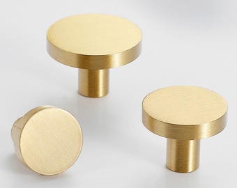 Solid Brass Drawer Knobs: Brushed Gold, Modern Cabinet Hardware