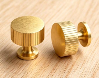 Satin Brass Cabinet Knobs: Modern Gold Kitchen Cupboard Drawer Pulls