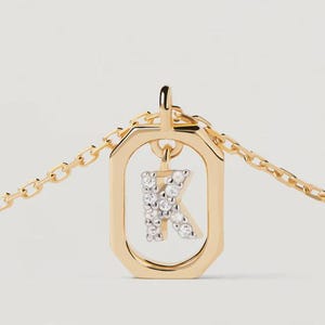 Colgante de diamante cultivado en laboratorio con inicial personalizada, oro amarillo macizo de 14 quilates. Personaliza tu estilo con este colgante de diamante con iniciales de la A a la Z. Regalo para ella y él.