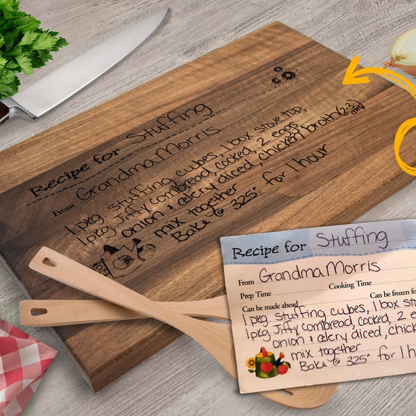 Handgeschriebenes Rezept auf personalisiertes Schneidebrett | Handschrift Rezept-Gravur, Geschenk für Oma, personalisierte Erinnerungsstücke