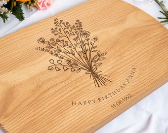 Happy Anniversary! Personalized Custom Engraved Cutting Board with posy pattern as Housewarming Gift, Wedding Engagement Gift, Realtor gift