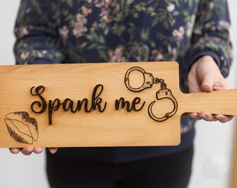 Personalized 'Spank Me' Paddle, Custom Engraved Playful Wooden Board for Couples, Fun Novelty Gift