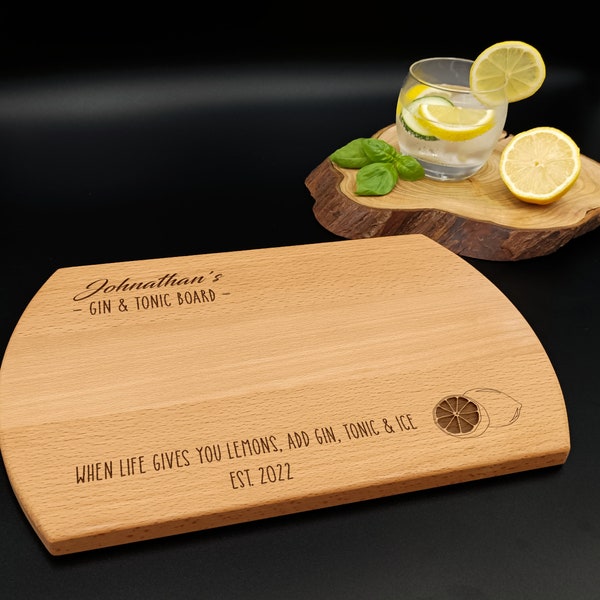 Gin and Tonic Personalized Cutting Board | engraved long drink themed designs | home decor custom drink bar accessory | Gift for Dad Husband