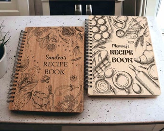 Cadeau d’anniversaire personnalisé de cahier à spirale de recette en bois pour son livre de recettes personnalisé Livre de recettes personnalisé Carnet à spirale en bois Cadeau de cuisine