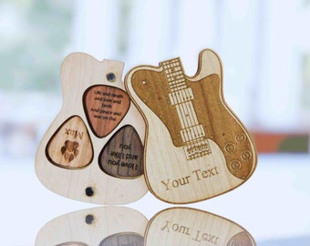 Médiators de guitare en bois personnalisés avec boîte de support de médiator magnétique Cadeau personnalisé pour guitariste Anniversaire Cadeau de musicien de Noël pour joueur de guitare