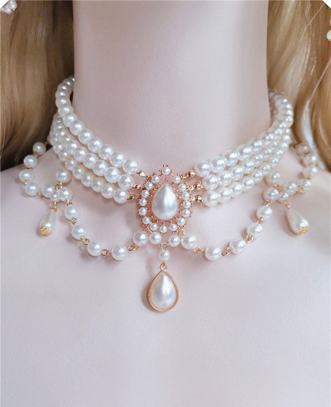Pearl Choker Vintage Style Necklacedrop Pearlvintage Pearl 