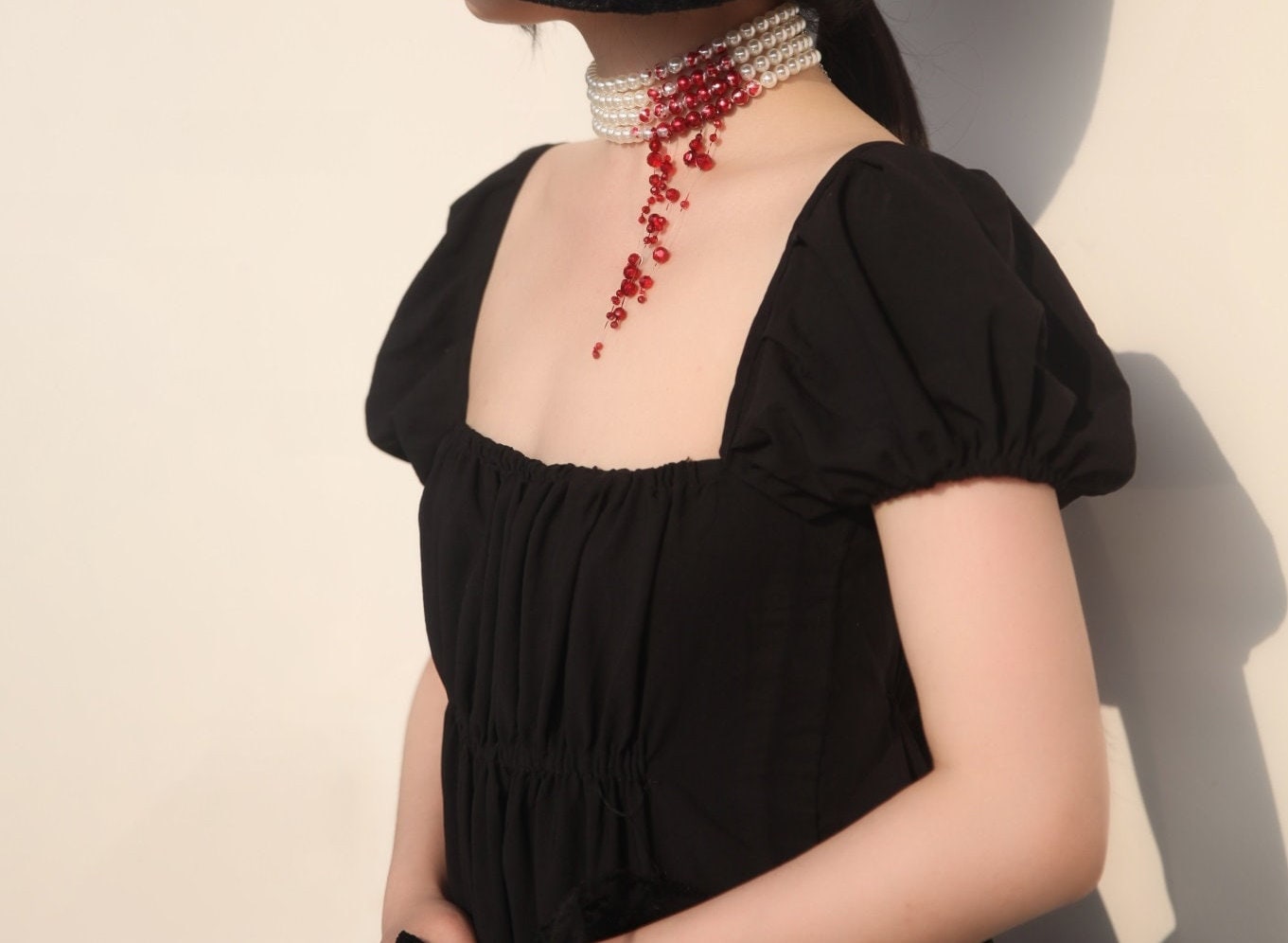 Pearl Choker, Bloody Pearl Necklace, Bloody Choker, Pearl Necklace
