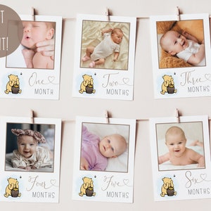 Winnie The Pooh First Year Photo Banner Template, Winnie The Pooh Baby's First Year Photos, Printable 1st Birthday Monthly Photos Banner DIY