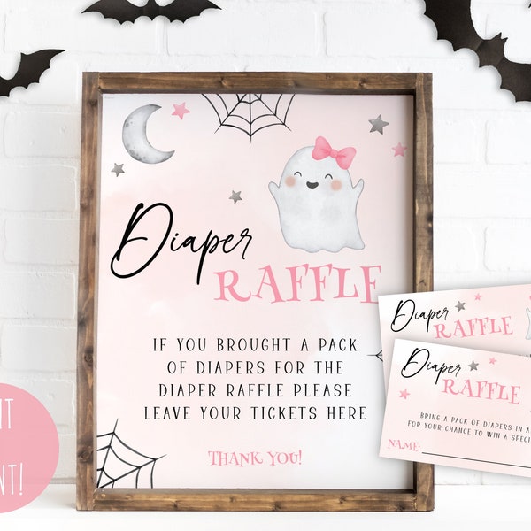 Little Boo Baby Shower Diaper Raffle Sign, Pink Halloween Diaper Raffle Template, Printable Ghost Baby Shower Diaper Raffle Ticket Download